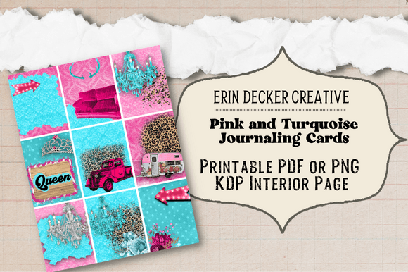 Pink and Turquoise Chic Journal Cards: Digital Crafting Assets